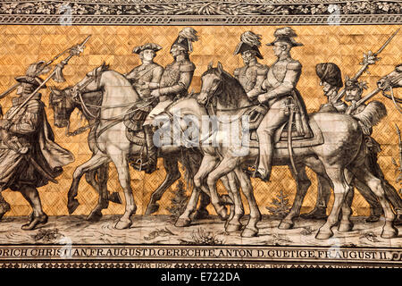 detail of the The Fürstenzug / Procession of Princes on  Meissen porcelain tiles at the castle in Dresden, Saxony, Germany, Euro Stock Photo