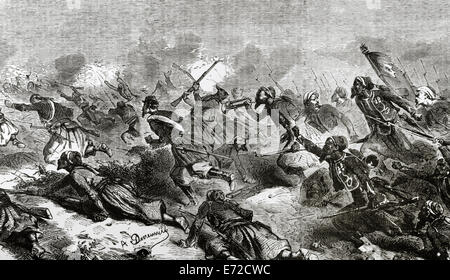 Turkish troops. Battle of Turbigo (Italy) (3 june 1859). Battle of the Second Italian War of Independence. Engraving. Stock Photo