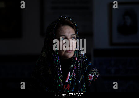 Olga Nuria, director of the Flamenco Dance group Savia Nueva performs a Petenera style dance in Paterna de Rivera Stock Photo