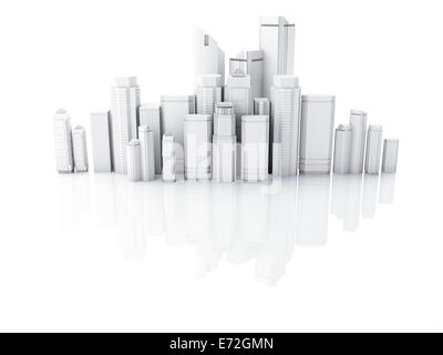 image of 3d white city isolated on mirror background Stock Photo