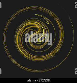 Golden yellow Swirling Spiral on Black Background Stock Photo