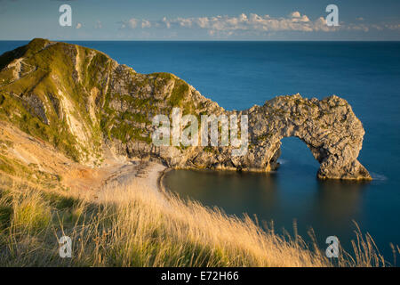 Sunset over Durdle Door along the Jurassic Coast, Dorset, England Stock Photo