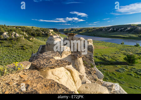 The White Cliffs of the Missouri River at Upper Missouri River National Monument, Montana, USA. Stock Photo