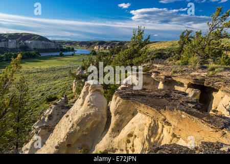 The White Cliffs of the Missouri River at Upper Missouri River National Monument, Montana, USA. Stock Photo