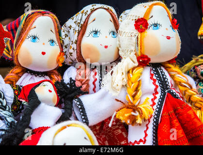 Beautifull girl toy: romanian handmade dolls in tradiditional costume Stock Photo