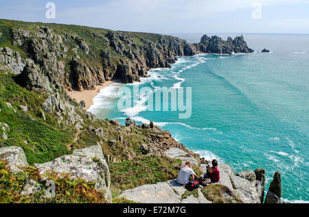 Ped n Vounder beach near Porthcurno in Cornwall, UK Stock Photo