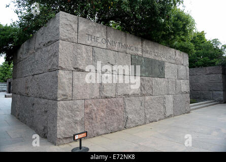 Washington, DC, USA. 3rd Sep, 2014. 20140903: Excerpts of speeches by President Franklin D. Roosevelt are found at the Franklin Delano Roosevelt Memorial in Washington. The memorial traces the 12-year history of Roosevelt's presidency through a series of outdoor displays. © Chuck Myers/ZUMA Wire/Alamy Live News Stock Photo