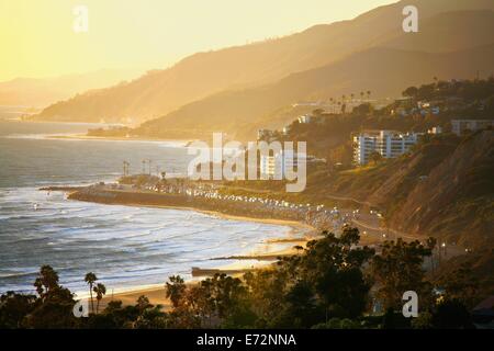 Late afternoon sunset light on Malibu, California, and the Pacific Coast Highway Stock Photo