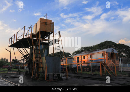 landscape old locomotive repair plant before sunset Stock Photo