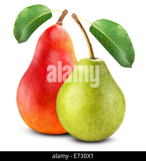 ripe red and green pears isolated on white background. Clipping Path Stock Photo