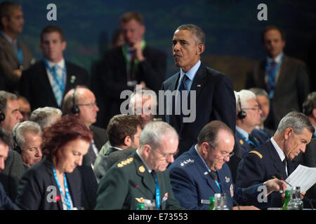Newport, South Wales. 04th Sep, 2014. US president Barack Obama participates at the NATO summit in Newport, South Wales, 04 September 2014. World leaders from about 60 countries are coming together for a two-day NATO summit taking place from 04 to 05 September 2014. Photo: Maurizio Gambarini/dpa/Alamy Live News Stock Photo
