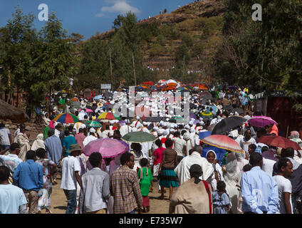 Pilgrims Crowd During Timkat Epiphany Festival, Lalibela, Ethiopia Stock Photo