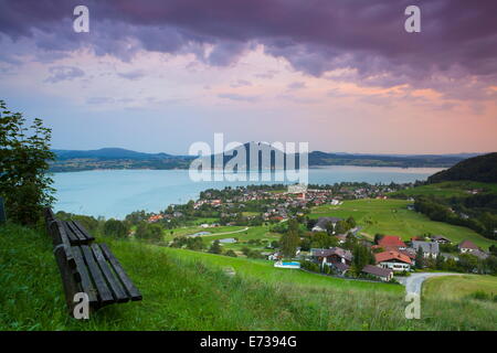 Elevated view over picturesque Weyregg am Attersee illuminated at dawn, Attersee, Salzkammergut, Austria, Europe Stock Photo