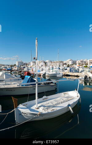 View of the boats, Marina, Santa Eulalia port, Ibiza, Balearic Islands, Spain, Mediterranean, Europe Stock Photo