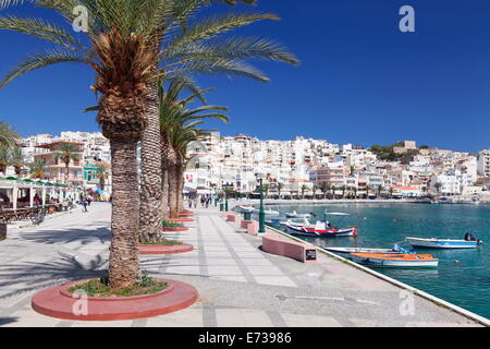 Promenade on seaside, Sitia, Eastern Crete, Crete, Greek Islands, Greece, Europe Stock Photo