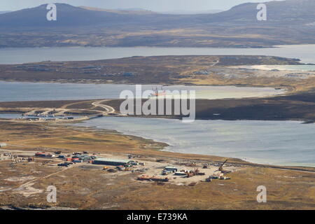 Aerial view of Lady Elizabeth shipwreck, launched 1879, Port Stanley, Falkland Islands, South America Stock Photo