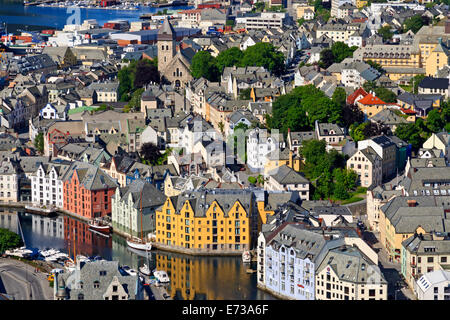 View from Aksla hill over the Art Nouveau buildings of Alesund, More og Romsdal, Norway, Scandinavia, Europe Stock Photo