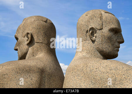 Back to back, detail of a sculptural group on the Monolith Plateau by Gustav Vigeland, Frogner Park, Oslo, Norway, Scandinavia Stock Photo