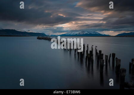 Dusk over The Last Hope Sound, Puerto Natales, Patagonia, Chile, South America Stock Photo