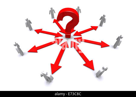 Conceptual question mark sign standing around with business man on white background. Stock Photo