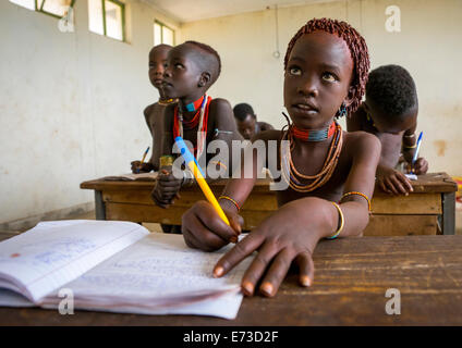 Hamer Tribe Kids In A School, Turmi, Omo Valley, Ethiopia Stock Photo