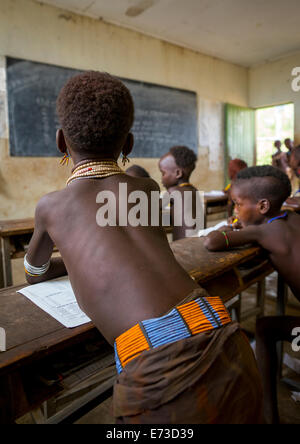 Hamer Tribe Kids In A School, Turmi, Omo Valley, Ethiopia Stock Photo