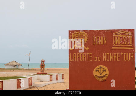Africa, Benin, Ouidah. Sign and memorial at the Door of No Return, a major slave port during the trans-Atlantic slave trade. Stock Photo