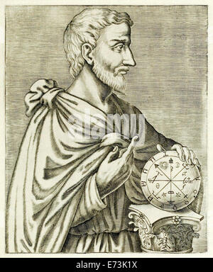 Pythagoras from 'True Portraits and Lives of Illustrious Men' by André Thévet (1516-1590). See description for more information. Stock Photo