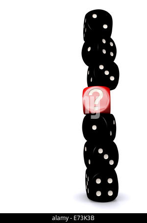 Red question mark dice standing out from black dices on white background Stock Photo