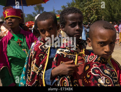 Orthodox Kids In The Timkat Procession, Lalibela, Ethiopia Stock Photo
