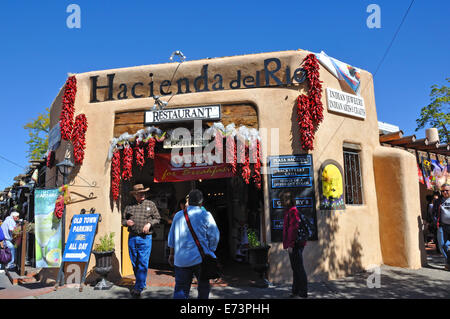 Restaurants and shops in historic downtown Albuquerque, New Mexico, USA - Hacienda del Rio restaurant Stock Photo