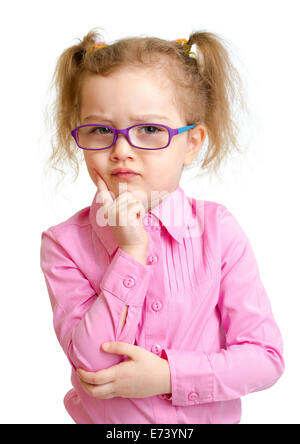 Serious girl in glasses isolated on white Stock Photo