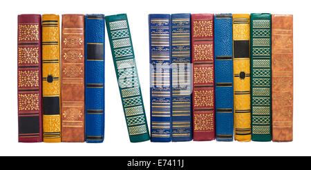 bookshelf or book spines row isolated on white Stock Photo