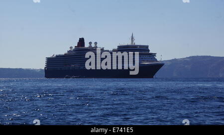 Cruise liner in Santorini harbour, Greece. Stock Photo