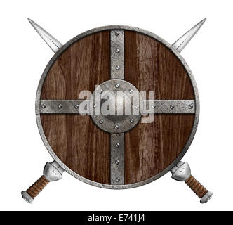 Round shield and two crossed swords isolated 3d illustration Stock ...