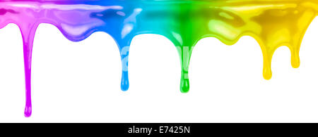 colourful paints dripping isolated on white Stock Photo
