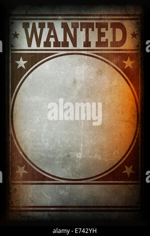 Wanted poster printed on a grunge wall background texture Stock Photo