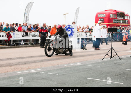 This is Frank Clarke riding a Brooklands Norton/JAP at the Brighton National Speed Trials organised by the Brighton & Hove Motor Club held annually at Madeira Drive, Brighton Seafront, Brighton, East Sussex, UK Stock Photo