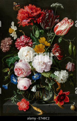 Still Life with Flowers in a Glass Vase - by Jan Davidsz de Heem, 1650 - 1683 Stock Photo