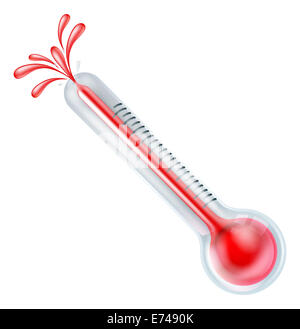 An illustration of a hot thermometer in high temperature bursting or exploding Stock Photo