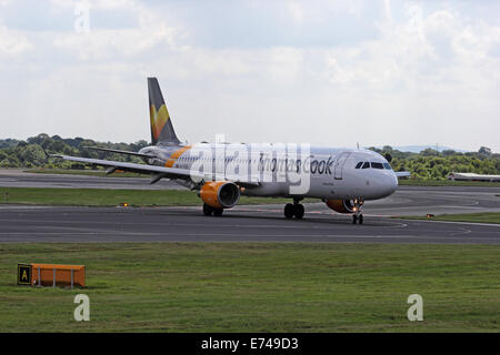 Thomas Cook Airlines Airbus A321-211 taxiing at Manchester International Airport Stock Photo