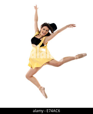 Beautiful young dancer dancing on white background Stock Photo