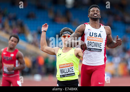 Richard BROWNE & Jarryd WALLACE, Men's 100m T43-44, 2014 IPC Sainsbury's Birmingham Grand Prix, Alexander Stadium, UK Stock Photo