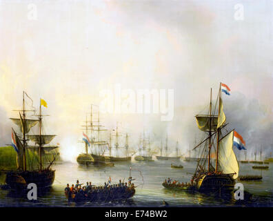 The shelling of Palembang, Sumatra, June 24, 1821 - by Martinus Schouman, 1821-1848 Stock Photo