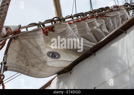 Sail on the Polish Tall Ship Dar Mlodziezy at the Falmouth Tall Ships Regatta 2014 - EDITORIAL USE ONLY Stock Photo