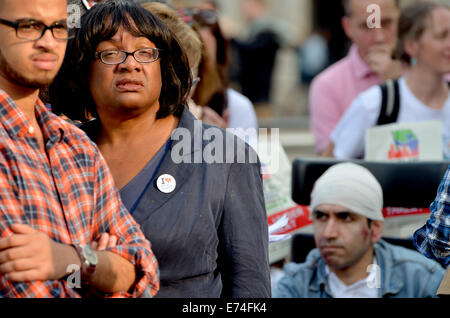 Diane Abbott MP (Labour) at the March for the NHS. Marchers from Jarrow arrive in London for a ralley in Trafalgar Square against privatisation of the National Health Service. London, UK. 6th September, 2014. Stock Photo