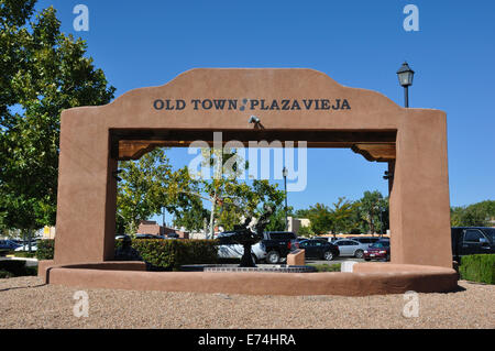 Town Plaza entrance in historic downtown Albuquerque, New Mexico, USA Stock Photo