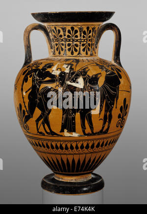 Attic Black-Figure Neck Amphora; Attributed to Leagros Group, Greek (Attic), active 525 - 500 B.C.; Athens, Greece Stock Photo