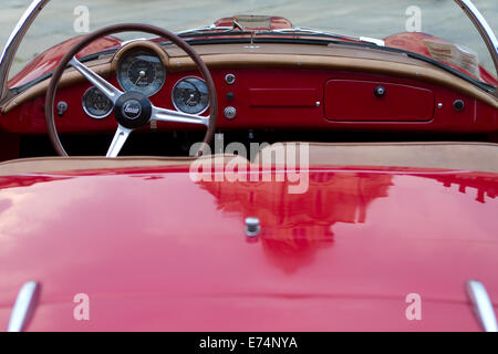 Torino, Italy. 5th September 2014. Cockpit of a 1957 Lancia Aurelia B 24. Collectors of historical cars met in Torino for a car elegance competition. Stock Photo