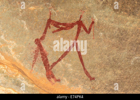 Bushmen (san) rock painting depicting human figures, Drakensberg mountains, South Africa Stock Photo